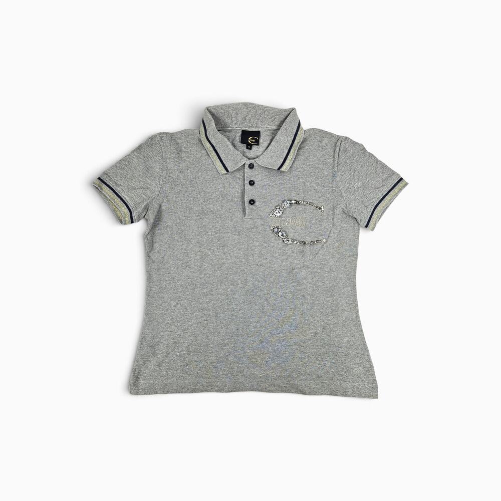 Y2k Just Cavalli Polo Shirt Collared Euro Gray Sporty Preppy - Medium